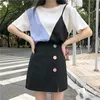 Skirts Feminine Opening A-line Mini Women Summer Style Buttons High Waist Package Hip Skirt Black White Short