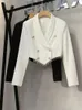 Abiti da donna Blazer Blazer bianco corto per donna Design elegante Squisita catena di strass Cappotto corto doppio petto Top da donna Primavera Aut