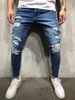 Jeans pour hommes Mens Skinny Slim Fit Ripped Big And Tall Stretch Bleu Pour Hommes Distressed Taille Élastique M-4XL263Z