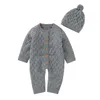 Combinaisons bébé barboteuses à manches longues hiver chaud tricoté infantile enfants garçons filles chapeau tenues enfant en bas âge chandails vêtements d'automne