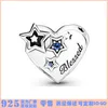 Orijinal 925 STERLING Gümüş Fit Pandora Bilezik Takılar Yeni Akçaağaç Boncuklu Güvenlik Zinciri Kalp Boncuklar DIY Boncuklar için Kalp Mavi Crysta Charm