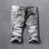 Summer Fashion Vintage Designer Men Jeans Retro Gray Elastic Cotton Distred Ripped Denim Shorts Italian Style Short A8ZC