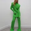 Pantalon droit plissé vert taille haute pour femme, pull tricoté Y2K, Long, avec épaulettes, collection automne-hiver 2022