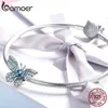 Bamoer 100% 925 Sterling Silver Crystal Blue Cyrkon Butterfly Koraliki Fit Charm Bransoletki Kobiety Naszyjniki Srebrna Biżuteria BSC061 Q0531