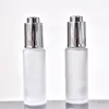 30 ml platte schouder etherische oliefles frosted cosmetische glazen druppelaar flessen met goud / zilver drukknop dop