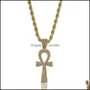 Pendant Necklaces & Pendants Jewelry Iced Out Egyptian Ankh Key Necklace With Chain 2 Colors Fashion Mens Hip Hop Y1220 Drop Delivery 2021 H