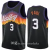 Topp 2021 Suns Herr Chris Paul Devin Booker Baskettröjor DeAndre Ayton Swingman City Jersey Svart Uniform Crowder Saric Bridges Jalen Smith Johnson Carter Wear