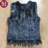 fashion women real rabbit fur vest with tassel lady knitted natural rabbit fur coat good quality lose sale 211018