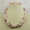 Bracciale con collana in pietra, mix di perle di olivina rosa pendenti, gioielli con gemme perfette fatte a mano.