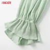 Tangada Kobiety Retro Romantyczne Zielone Ruffles Bluzka Koszula Z Długim Rękawem Chic Kobiet Koszula Topy 4T34 210609