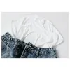 [EAM] Women Denim Blue Ruffles Stitch Wide Leg Shorts High Waist Loose Fit Trousers Fashion Tide Spring Summer 1Y104