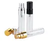 Beauty Fragrance 5ml 10ml Przezroczysty Szkło Spray Butelka Puste Wyczyść Bezpłatne Atomizer Perfumy Złoty Srebrny Czapki Przykładowe szkła