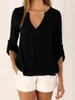 Design Frau Taste V-ausschnitt Einfache Schwarz Chiffon Hemd Herbst Langarm Pullover Tops Mode Damen Unregelmäßigen Plus Größe Straße