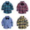 Fashoin Plaid Kids Boys Shirts Cotton Long Sleeve Bow Tie Baby Boy Shirts Spring Autumn Children Clothes 1-6 Years 210306