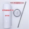 STRAIGHT! 20oz Blank Bottle Sublimation Tumblers With Metal Straw 304 Stainless Steel Water Bottles Double Insulated Blank Outdoor Cups Mugs DHL 50pcs/caron
