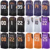 Skärmtryckt Basketball Devin Booker Jerseys 1 Deandre Ayton 22 Mikal Bridges 25 Chris Paul 3 Cameron Johnson 23 Jae Crowder 99 Svart Lila Vit Man Kvinna Ungdom