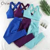 Chrisure 2 Stuk Training Yoga Set Dames Sport Top en Broek Anti Cellulite Twee Stuk Sets Trainingspakken Shorts Leggings Suits X0629