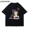 Harajuku Tees Camicie Graffiti Cartoon Orso Stampa Casual Magliette larghe Hip Hop Streetwear T-Shirt Uomo Manica corta Top 210602