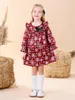 Toddler Girls Christmas Snowflake & Gingham Print Flounce Sleeve Ruffle Trim Bow Dress SHE