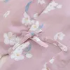 Japanska damer kimono pyjamas vår tunn bomull gaze sleepwear v-neck blommig utskrift lounge slitage löst 2 styck set 210809