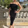 Casual Dresses 2021 Fashion Sexy Lila Sequined Skinny Women's One Shoulder Ärmlös Midi Dress Club Celebrity Evening Party Vestidos