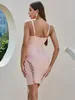 Zomer vrouwen sexy ontwerper holle veters roze bandage jurk avond beroemdheid tank chique party vestido 210527