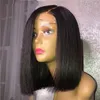 Prosta czarna krótka bob koronki peruki przednie z boczną częścią dla kobiet Glueless Ludzki włosy Realistyczne Daily Wear WIG Lace peruka