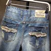 Män Vintage Ripped Bermudas Jeans Kort sommar Streetwear Hip Hop Man Casual Holes Straight Denim Shorts Plus Storlek 40 210716