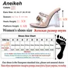 Aneikeh Lato Moda Kryształ Diament Slajdy Wyczyść PVC Przezroczyste Kapcie Damskie Buty Peep Toe High Heels Mules Sukienka Pompy 210310