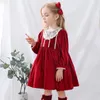 Fille Lolita Princesse Robe Hiver Infant Anniversaire Année Velours Enfants Europe es Toddler Noël Robe De Bal Rouge 210615
