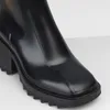高級デザイナーレディースハーフブーツ靴冬チャンキーメッドヒールプレーンスクエアトゥ靴レインブーツジップ女性ミッドふくらはぎ戦利品耐摩耗性厚底ブーツ