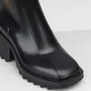 럭셔리 디자이너 여성 하프 부츠 신발 겨울 Chunky Med Heels 일반 스퀘어 발가락 신발 Rainboots Zip 여성 Mid Calf Booty 내마 모성 두꺼운 밑창 부팅