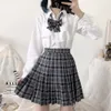Estilo formal japonês Ortodoxo Plissado Saia School Student JK Uniforme Curto Saias Grade Hight Cintura Pessoas Bolso Busto Skirt 210310