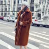 Faux Rex Rabbit Fur Coat Kobiety Jesień Zima Koreański Moda Żółty Czarny Różowy Plus Rozmiar Długi Rękaw Grube Ciepłe Płaszcze LR746 210531