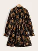 Girls Allover Floral Print Flounce Sleeve Shirred Neck Dress SHE