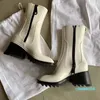 Designer Luxe Femmes Demi-bottes Chaussures Hiver Chunky Med Talons Plaine Toes Carrés Chaussure Rainboots Zip Femmes Mi-mollet Booty Wear 6636