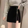 Enitin Kobiety Koreańscy Tweed Spódnice Jesień Zima Wysoka Talia Linia Bodycon Dna Kobiet Sexy Zipper Slim Mini krótka spódnica 211120