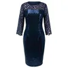 Kvinnor Bodycon Klänning Hollow Out Sexig Kläder Plus Storlek Långärmad Mesh Sequin Midi Dress Fashion Casual Evening Party Dresses Y1204