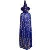 Halloween Kostuums Wizard Heks Mantel Cape Cobe Cap met Puntige Hoed Meisjes Jongens Cosplay Jurk Jassen voor Kinderen Verjaardagsfeestje Q0910