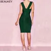 Beauey Summer Women Bandaż Sukienka Vestidos Czerwony Pomarańczowy Tank Sexy Głębokie V-Neck Bez Rękawów Bodycon Celebrity Runway Party Dres 210303