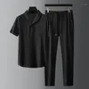 Summer Thin Mens Sets (t-shirt+pants) Luxury Short Sleeve Wrinkle Fabric Sport Casual Male Slim Ventilate Man Suits Men's Tracksuits