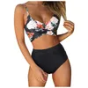 Bikini brésilien 2 pièces séparé fleur imprimé ensemble taille haute maillot de bain pour femme short culotte solide 210712