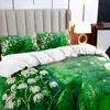 Sängkläder sätter botanisk duvet täckning med vita blommor gröna blad täcker tonåringar vuxna mikrofiber mjukt