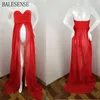 Maternity Chiffon Strapless Dresses Poggraphy Props Sexig Split Front Maxi Elegant Graviditet Po Skjut Kvinnor Lång 210922