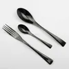 Jankng 4pcs / lot svart rostfritt stål dyggrad polering bestick uppsättning kök porslin gaffel stek kniv tesked middag 210928