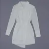 Kvinnor Vinter Sexig Långärmad V Neck Vit Mini Blazer Klänning 2022 Elegant Evening Party Club Vestidos Celebrity Runway