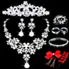 Örhängen halsband 11 stilar + krona huvudbonad smycken set vit cz vatten droppe bröllop brud blommor form tjejer kvinnor fest