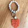 Party Wooden Bead Bracelet Keychain Pure Color Car Chain Cotton Tassel Keyring with Alloy Ring Wood Beaded Decoration Pendant RRB14102