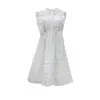Frühling weißes Spitzenkleid Frau ärmellose Rüschen schicke Modeparty weibliche hohe Taille Kleidung Sommerkleider 210603