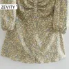 Zevity Women Sweet Square Collar Plat Puffスリーブカジュアルスリムプリントミニシャツドレス女性シックなラインvestido DS4619 210603